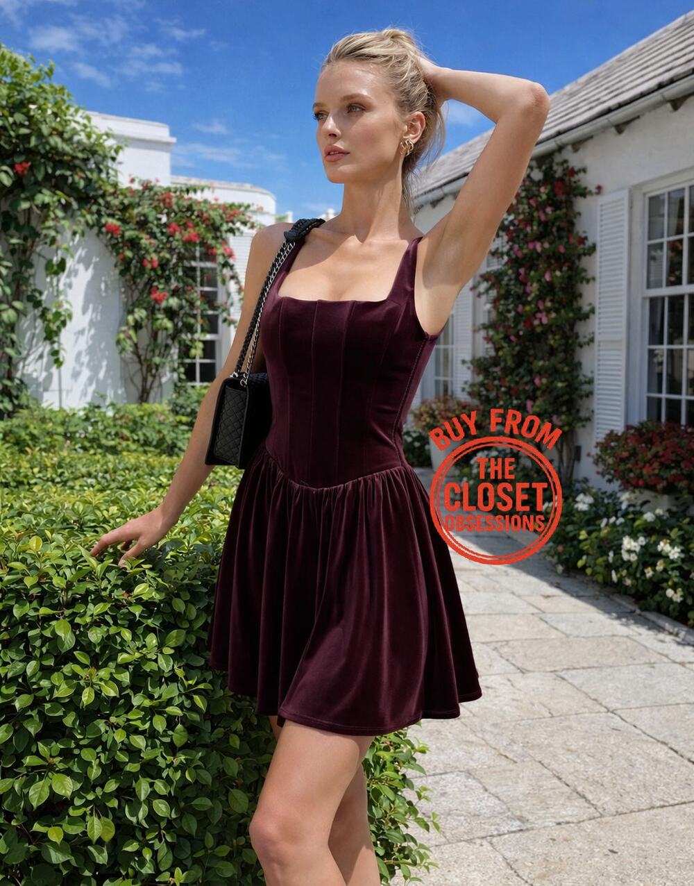 ZARA Burgundy Velvet Corset Mini Dress Fit Flare Party Dress NWT